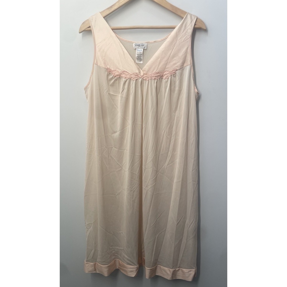 Vintage Vanity Fair Nightgown Womens Size Medium Baby Pink Sleeveless Slip Dress